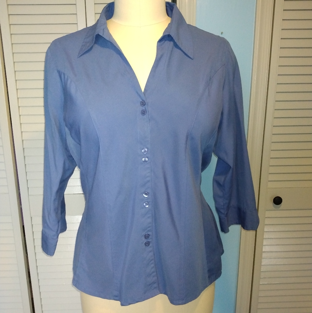 Blue V neck button down blouse 18, 20